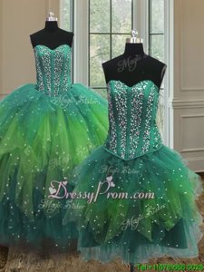 Spectacular Sleeveless Tulle Floor Length Lace Up Sweet 16 Quinceanera Dress inMulti-color forSpring and Summer and Fall and Winter withBeading