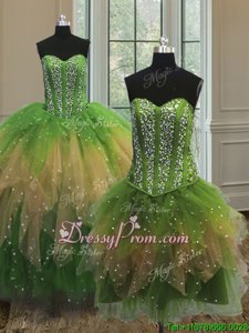 Top Selling Multi-color Ball Gowns Beading Quinceanera Dresses Lace Up Tulle Sleeveless Floor Length