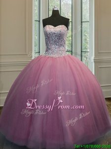 High Quality Beading 15th Birthday Dress Baby Pink Lace Up Sleeveless Floor Length