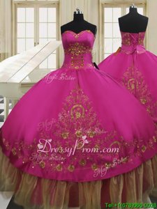 Exceptional Fuchsia Ball Gowns Sweetheart Sleeveless Taffeta Floor Length Lace Up Beading and Embroidery Vestidos de Quinceanera