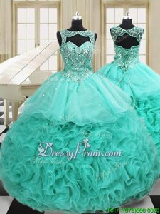 Graceful Apple Green Quinceanera Gown Scoop Sleeveless Court Train Lace Up