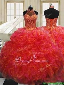 Spring and Summer and Fall and Winter Organza Sleeveless Floor Length Vestidos de Quinceanera andBeading and Ruffles