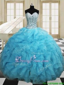 New Style Sleeveless Lace Up Floor Length Beading and Ruffles 15 Quinceanera Dress