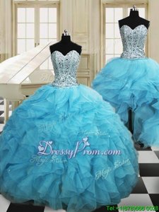 Pretty Baby Blue Sleeveless Organza Lace Up 15 Quinceanera Dress forMilitary Ball and Sweet 16 and Quinceanera