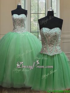 Popular Spring Green Sweetheart Lace Up Beading Ball Gown Prom Dress Sleeveless