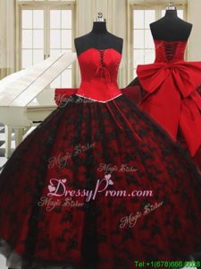 Top Selling Red Ball Gowns Organza Strapless Sleeveless Beading and Bowknot Floor Length Lace Up Quinceanera Gown