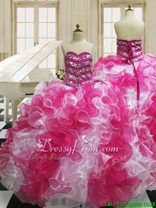 Beading and Ruffles Quinceanera Gowns Multi-color Lace Up Sleeveless Floor Length