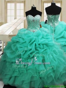 Hot Selling Apple Green Sweetheart Neckline Beading and Pick Ups Quinceanera Gowns Sleeveless Lace Up