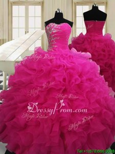 Customized Sleeveless Zipper Floor Length Beading Quince Ball Gowns