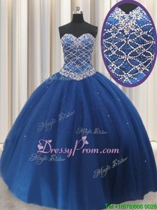 Floor Length Navy Blue Quince Ball Gowns Sweetheart Sleeveless Lace Up