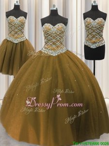 Latest Floor Length Ball Gowns Sleeveless Brown Sweet 16 Quinceanera Dress Lace Up