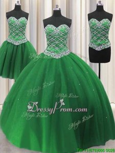 Lovely Green Quinceanera Dress Military Ball and Sweet 16 and Quinceanera and For withBeading and Sequins Sweetheart Sleeveless Lace Up