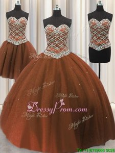 Custom Designed Sleeveless Beading and Sequins Lace Up Quinceanera Gowns