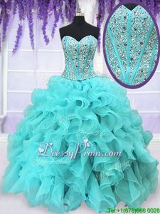 Dramatic Sweetheart Sleeveless Organza Sweet 16 Quinceanera Dress Beading and Ruffles Lace Up