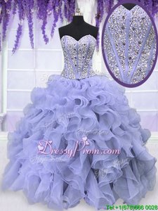 Lovely Spring and Summer and Fall and Winter Organza Sleeveless Floor Length Quince Ball Gowns andBeading and Ruffles