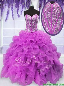 Sweetheart Sleeveless Lace Up 15 Quinceanera Dress Fuchsia Organza