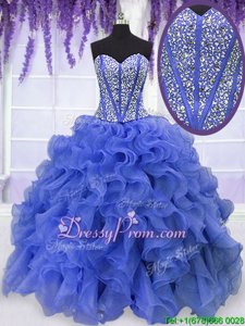 Excellent Sweetheart Sleeveless Organza Quinceanera Dresses Beading and Ruffles Lace Up