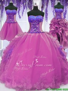 Inexpensive Sweetheart Sleeveless Lace Up Quinceanera Gown Lilac Organza