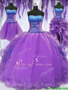 Elegant Floor Length Lavender Ball Gown Prom Dress Strapless Sleeveless Lace Up
