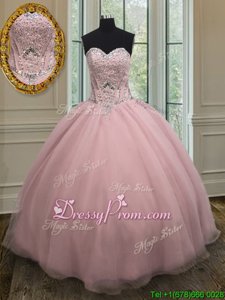 Dynamic Floor Length Lace Up Quinceanera Dress Baby Pink and In forMilitary Ball and Sweet 16 and Quinceanera withBeading and Belt