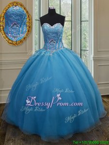 Luxurious Floor Length Ball Gowns Sleeveless Baby Blue Vestidos de Quinceanera Lace Up