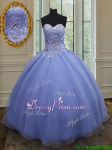 Ideal Ball Gowns Sweet 16 Dresses Lavender Sweetheart Organza Sleeveless Floor Length Lace Up