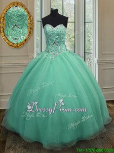 Trendy Sleeveless Lace Up Floor Length Beading Quinceanera Gowns