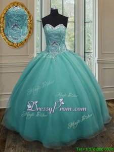 Luxury Light Blue Sweetheart Lace Up Beading Quince Ball Gowns Sleeveless