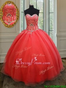 Beautiful Sweetheart Sleeveless Lace Up Sweet 16 Dress Coral Red Organza