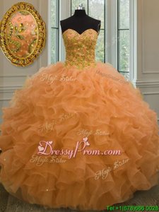 New Arrival Spring and Summer and Fall and Winter Organza Sleeveless Floor Length Quinceanera Dress andBeading and Ruffles