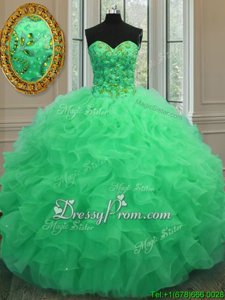 Cheap Green Sweetheart Lace Up Beading and Ruffles 15 Quinceanera Dress Sleeveless