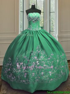 Free and Easy Green Sleeveless Embroidery Floor Length 15th Birthday Dress