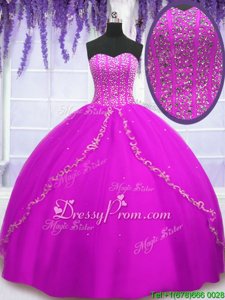 Edgy Ball Gowns Sweet 16 Dress Fuchsia Sweetheart Tulle Sleeveless Floor Length Lace Up