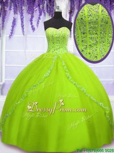 Custom Design Yellow Green Sweet 16 Quinceanera Dress Military Ball and Sweet 16 and Quinceanera and For withBeading Sweetheart Sleeveless Lace Up