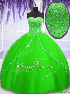 Beautiful Spring Green Quinceanera Dress Military Ball and Sweet 16 and Quinceanera and For withBeading Sweetheart Sleeveless Lace Up