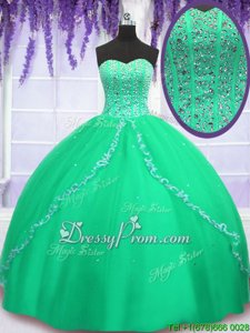 Artistic Green Tulle Lace Up Sweetheart Sleeveless Floor Length Sweet 16 Quinceanera Dress Beading and Sequins