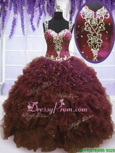 On Sale Burgundy Sleeveless Tulle Zipper Vestidos de Quinceanera forMilitary Ball and Sweet 16 and Quinceanera