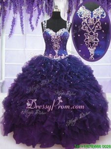 Stylish Blue Sleeveless Tulle Zipper 15 Quinceanera Dress forSweet 16 and Quinceanera and Beach