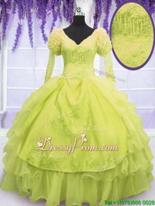 Great Spring and Summer and Fall and Winter Organza Sleeveless Floor Length Sweet 16 Quinceanera Dress andBeading and Embroidery and Ruffles