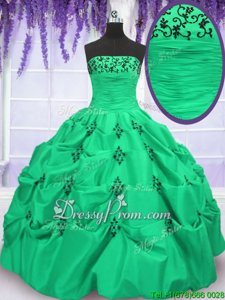 Clearance Floor Length Spring Green Sweet 16 Quinceanera Dress Taffeta Sleeveless Spring and Fall and Winter Embroidery and Pick Ups