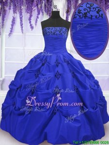 Fantastic Floor Length Royal Blue Quinceanera Gown Strapless Sleeveless Lace Up