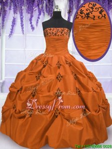 Fine Sleeveless Taffeta Floor Length Lace Up Sweet 16 Dress inOrange forSpring and Summer and Fall and Winter withEmbroidery and Pick Ups