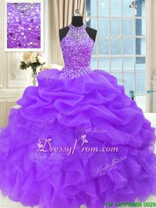 Dynamic Floor Length Ball Gowns Sleeveless Purple 15th Birthday Dress Lace Up