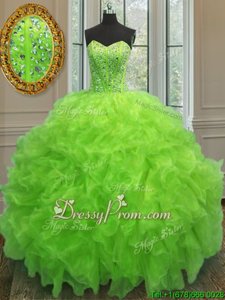 Edgy Floor Length Ball Gowns Sleeveless Yellow Green Quinceanera Gown Lace Up