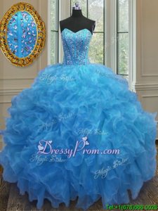 Wonderful Baby Blue Sweetheart Side Zipper Beading and Ruffles Vestidos de Quinceanera Sleeveless