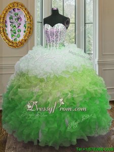 Stunning Organza Sweetheart Sleeveless Lace Up Beading and Ruffles and Sashes|ribbons 15th Birthday Dress inMulti-color