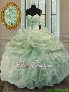 Custom Design Green Sleeveless Beading and Ruffles Floor Length Quinceanera Dress