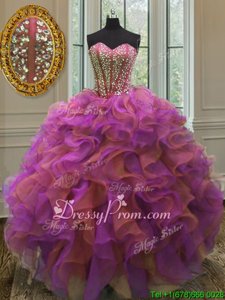Fabulous Multi-color Sleeveless Organza Lace Up Quinceanera Dress forMilitary Ball and Sweet 16 and Quinceanera