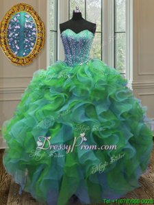 Deluxe Multi-color Sleeveless Organza Lace Up Quinceanera Gown forMilitary Ball and Sweet 16 and Quinceanera