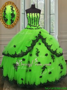 New Style Floor Length Spring Green Quinceanera Gowns Strapless Sleeveless Lace Up